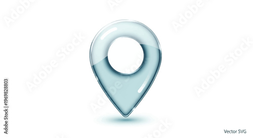Glassy location pin icon for map navigation, pale blue