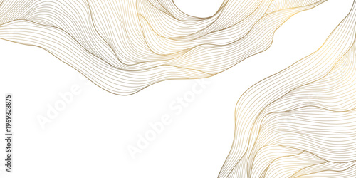 Luxury abstract gold wave line pattern on white background, elegant curves, flowing shapes. Premium vector design, Japanese ornament, cosmetic packaging, posters, wallpapers, covers.