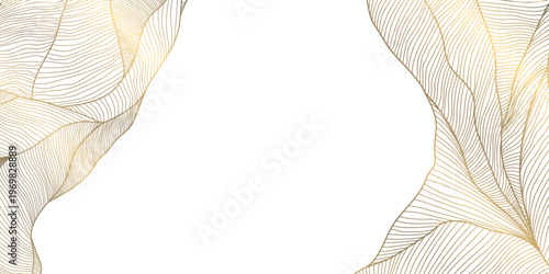 Luxury abstract gold wave line pattern on white background, elegant curves, flowing shapes. Premium vector design, Japanese ornament, cosmetic packaging, posters, wallpapers, covers.