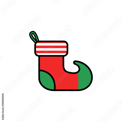 Christmas stocking red green elf shoe holiday gift sock.