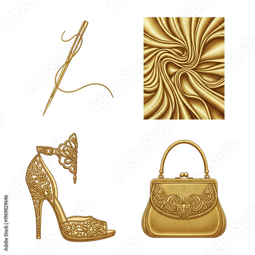 Golden Needle Fabric Sandal and Handbag A Luxurious Ensemble.