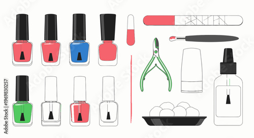 Manicure Set and Colorful Nail Polish Collection for Beauty Treatments