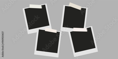 Set of realistic photo frame layouts displayed on grey background. Collection of vintage postcards. Mockup of photo frames with highlighted shadow