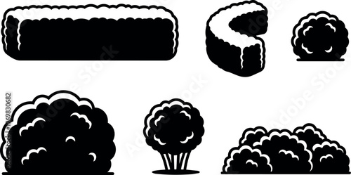 Black and white silhouette bushes and shrub shapes vector art