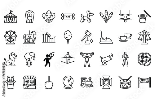 Amusement park and fairground attractions icons