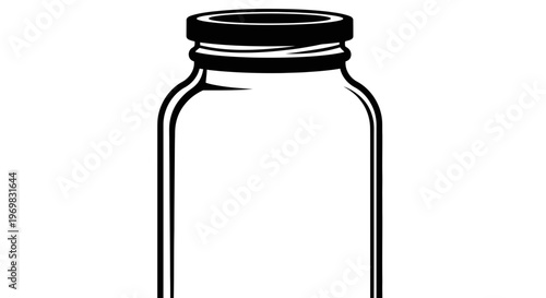 Empty glass jar illustration with lid in minimalist style  