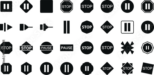 Collection of black and white traffic and regulatory sign icons