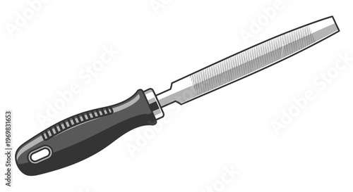 Metal File Tool with Black Handle for Smoothing and Shaping Materials