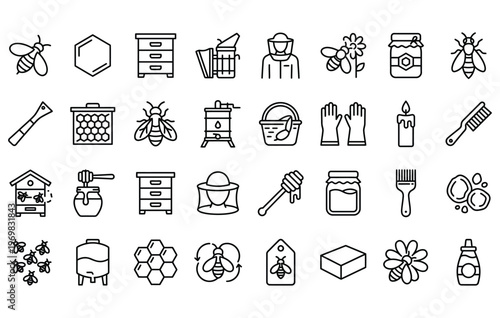 Beekeeping and honey production process icons