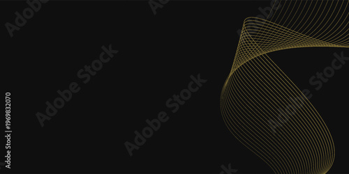 Abstract luxury with shining gold lines waves on black Vector. Futuristic background of flowing gold lines for banner, poster, cover, brochure flyer wave curve