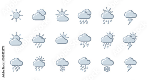 Weather icons set. Forecast symbols collection.