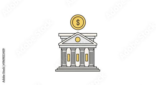 Bank Building with Dollar Coin.