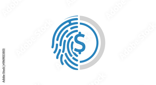 Blue dollar sign fingerprint icon.