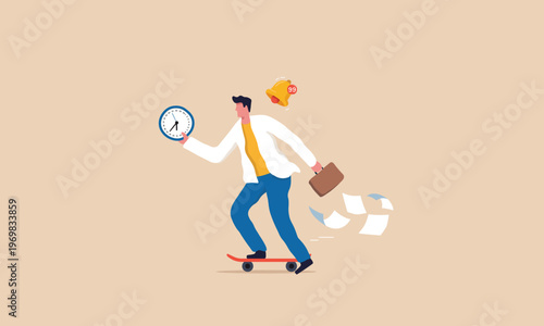 Businessman on Skateboard Racing Against Time and Deadlines