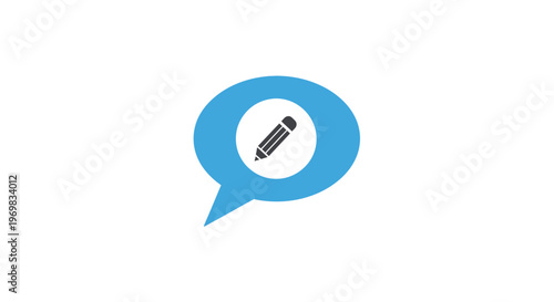 Blue Speech Bubble Pencil Icon.