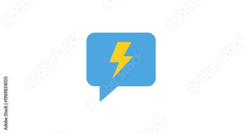 Blue speech bubble with lightning.