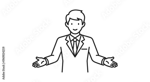 Businessman in a suit gesturing.