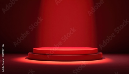 Red luxury podium stage glowing spotlight minimal product display background