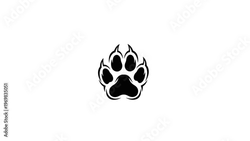 Black Paw Print Silhouette on White Background - Wild Animal Track Icon