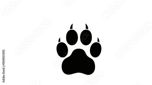 Black Paw Print Icon on White Background - Dog or Cat Footprint Symbol