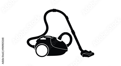 Black silhouette of a canister vacuum cleaner with a curved hose silhouette