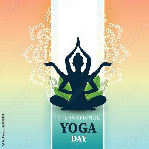 International Yoga Day Illustration with Meditating Silhouette
