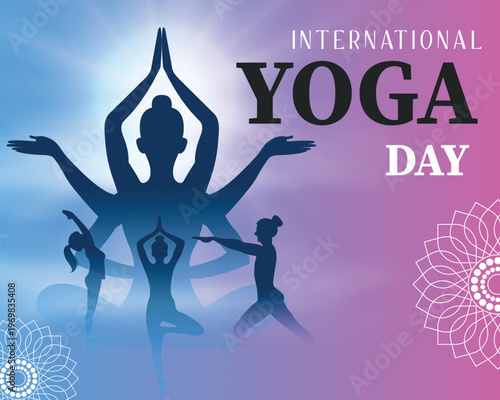 International Yoga Day Illustration with Meditating Silhouette