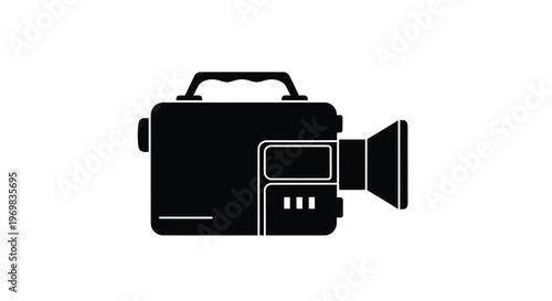Black silhouette of a vintage camcorder capturing a retro aesthetic silhouette