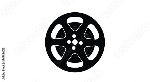 Black film reel icon design showcasing a minimalist circular silhouette