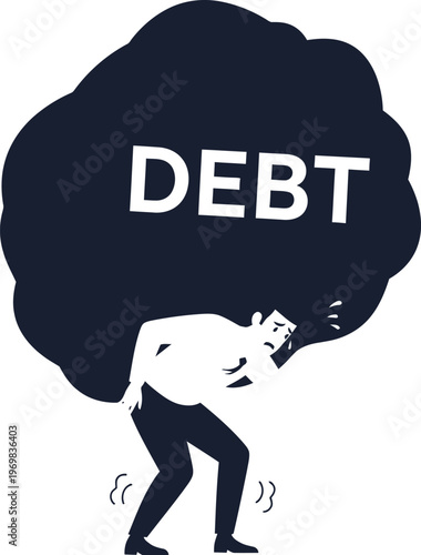 Man struggling under the weight of debt stress