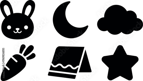 Bunny moon cloud carrot towel and star icons