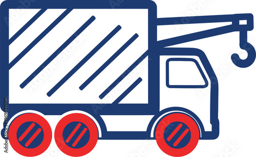 Tow truck with crane is ready for transport.