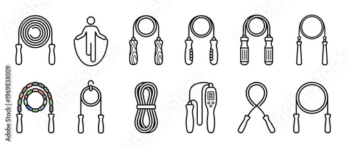 Collection of various jump ropes in different styles, representing fitness, exercise, and active lifestyle equipment.