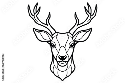 head of deer silhouette line art vector illustration with a white background