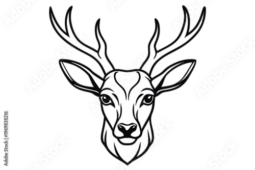 head of deer silhouette line art vector illustration with a white background