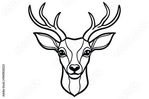 head of deer silhouette line art vector illustration with a white background