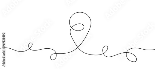 Map pin symbol drawn with a single continuous, flowing line vector illustration