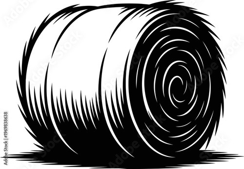 Round hay bale isolated on white background hand drawn agricultural farm element for livestock feeding and rural landscape design