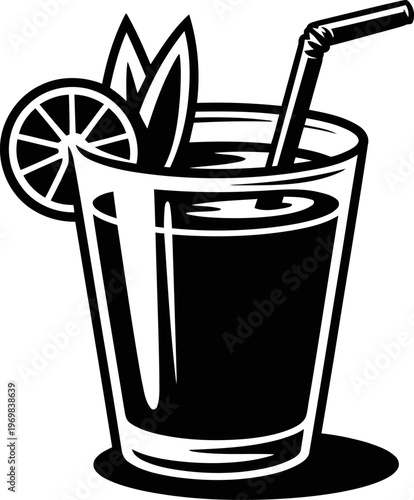 Fresh citrus juice in a glass with ice, straw, and lime wedge garnish