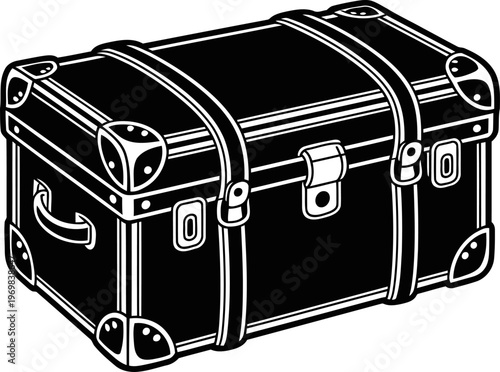 Vintage travel trunk with metal corner protectors and leather straps for secure storage and transport