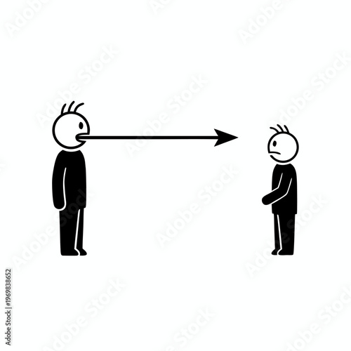 Minimalist silhouette of a person directing sharp verbal communication and criticism towards another with an arrow symbol