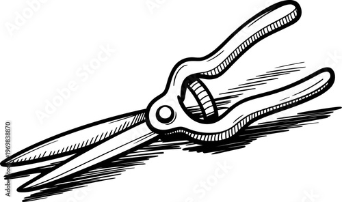 Vintage garden shears illustration hand drawn pruners with sharp blades and ergonomic handles for trimming plants and flowers