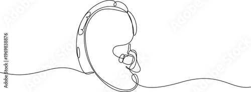 Hearing device with sound waves minimal single line illustration. International week of the deaf. Vector illustration,Hearing aid in human ear continuous one line drawing. Hearing device
