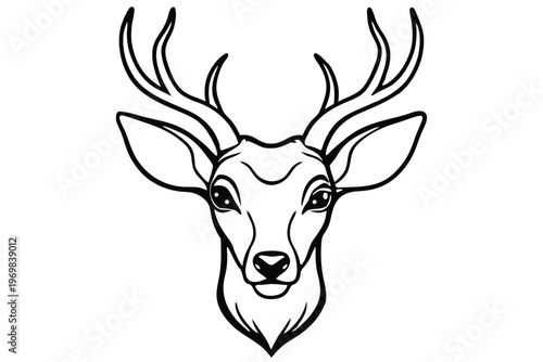 head of deer silhouette line art vector illustration with a white background