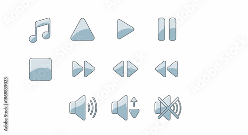 Media player control icons, music and sound buttons