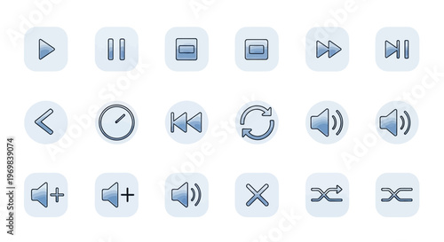 Media Player Icons Set, Music Control Buttons