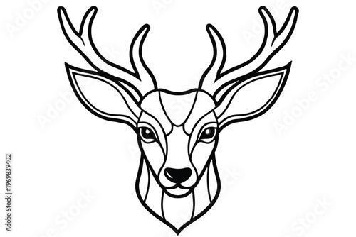 head of deer silhouette line art vector illustration with a white background