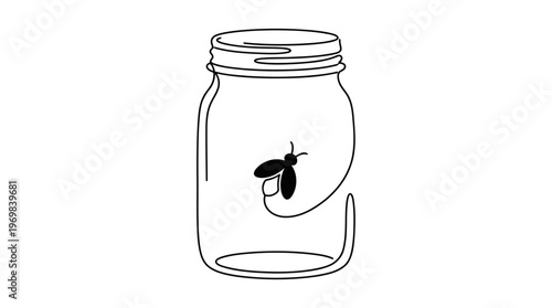 Jar With Trapped Firefly Continuous Line Art Minimalist Vector Illustration