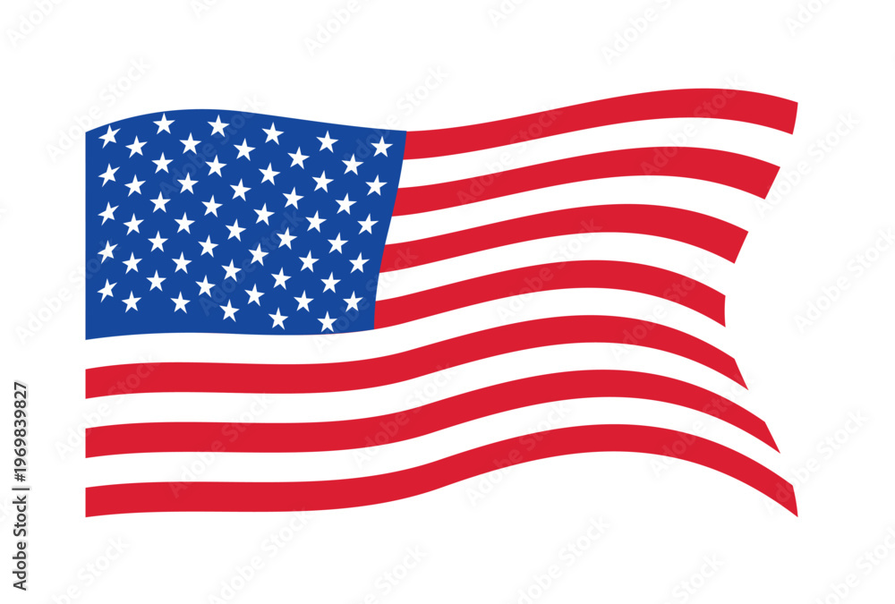 Obraz premium American flag in modern waving style vector illustration with a fresh and creative design. Dynamic stars and stripes composition, perfect for patriotic themes, national holidays, banners, posters, etc