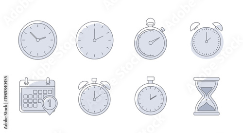 Time Management Icons Set. Clock, Calendar, Stopwatch